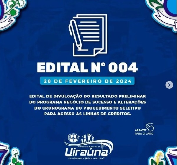 PREFEITURA DIVULGA RESULTADO PRELIMINAR DO PROGRAMA NEGÓCIO DE SUCESSO.